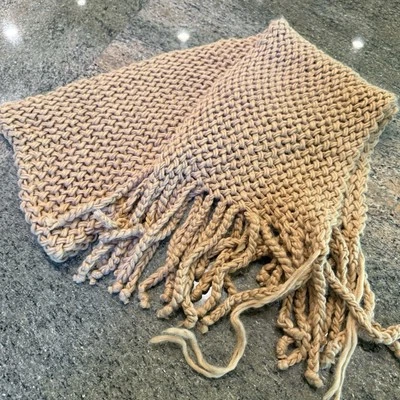 Nordstrom Grueso Tejido Bufanda Envoltura Bronceado Acrílico Súper Suave 10x72 Invierno Cálido Flecos Foto 1 de 4