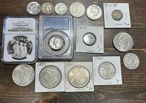 Lot of 15 American Coins, Mostly Silver: Morgan, Peace, Walking, NGC, PCGS. - Picture 1 of 7