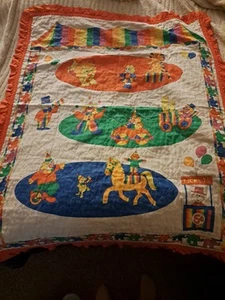 "Circus" Themed Baby Quilt. Handmade From Pre-quilted Piece.Red Ruffled Trim. - Picture 1 of 19