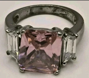 Sterling Silber modischer Ring, 925 mit Smaragdschliff rosa Kristall Größe 6  - Bild 1 von 6