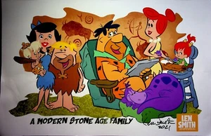 THE FLINTSTONES A Modern Stone Age Family Signed LEN SMITH Art Print  11x17 #LS - Picture 1 of 3