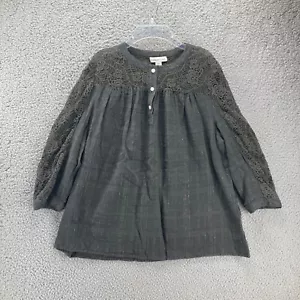 Coldwater Creek Peasant Blouse Top L 14 Gray Cotton Lace Sparkle Semi-Sheer - Picture 1 of 17