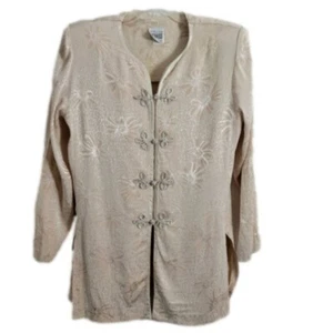 Vintage Size 14 R&M Richards Karen Kwong Dressy blouse beaded Beige Satin EUC - Picture 1 of 14