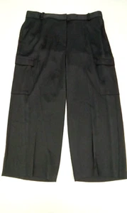M&S Women's Cargo Trousers Black Satin Wide Leg High Rise Hook & Eye Zip NWOT F1 - Picture 1 of 33