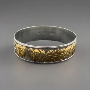 Hawaiian Native Flowers Bangle Bracelet 925 Sterling Siver/Yellow Gold Tone #6 - Picture 1 of 12
