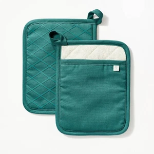 2pk Potholders with Silicon Gripper, Pocket and Hanging Loop Dark Green Figmint - Picture 1 of 1