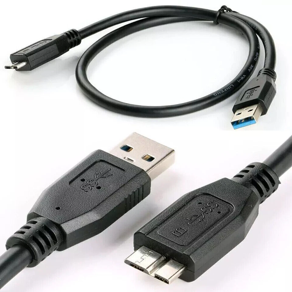 USB 3.0 Male A to Micro B Hard Drive Flexible Cable For Seagate WD PC 1-3M Black - Image 1 of 4