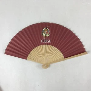 Japanese Paper Folding Fan Sensu Bamboo Frame Yebisu Beer Logo Red 4D765 - Picture 1 of 9