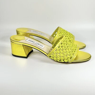 Новый Jimmy Choo сплетенный лайм Raffia Net сандалии размер 37EU/7US Рекомендуемая розничная цена производителя: $575 - Изображение 1 из 4