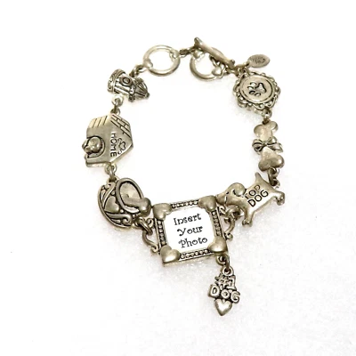 Pulsera fotográfica perro Cookie Lee dije cierre de palanca ajustable placa plateada Dogcore Foto 1 de 4