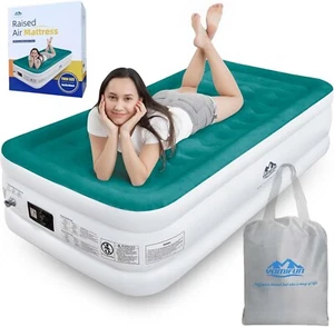 Twin 18" Air Mattress with Pump, 6P Free, Inflates in 3 min, Foldable, Turquoise - Picture 1 of 6