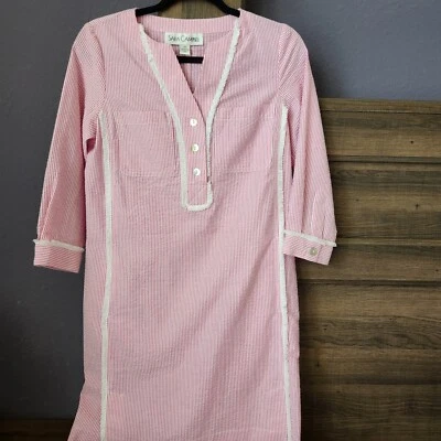 Vestido Sara Campbell The Freya XS Cambio Rosa Rayas Seersucker Flecos Ribete Foto 1 de 4