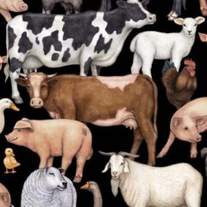 Tela de animales de granja empacados - negra - Imagen 1 de 1