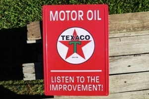Texaco Motor Oil Embossed Tin Metal Sign - Gasoline - Gas Station Texas Company - Picture 1 of 5
