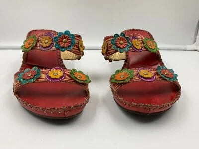Spring Step Womens Ambrosiada Slides Sandals Red Floral Laser Cut Low Heel Sz 40 - Image 1 of 4