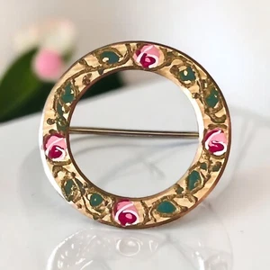 Krementz Rose Brooch Pink Enamel 14kt Gold Filled Vintage Signed - Bild 1 von 11