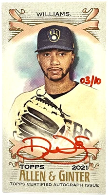 2021 Topps Allen & Ginter - Devin Williams Mini Auto Red Ink /10 Yankees Brewers - Image 1 of 2