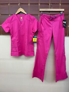 New Wink Hot Pink Solid Scrubs Set With Small Top & Small Tall Pants NWT