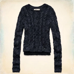 NWT Hollister HCO Faria Beach Easy Fit Cable Knit Sweater Shirt Sz M Marbled - Picture 1 of 3