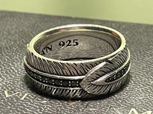 David Yurman Sterling Silver Black Diamonds Southwest Feather Ring 8mm Size 9 - Picture 1 of 11
