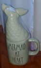  Rae Dunn"MERMAID AT HEART"Double Sided Light Mint Mug With Mermaid Tail Topper
