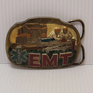 Vintage 1985 ~Life saver! EMT Enameled Brass Belt Buckle ~Made In USA - Picture 1 of 6