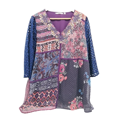 Soft Surroundings Purple Indie Boho All Together Patchwork Top PXL Mixed Media - Image 1 of 4