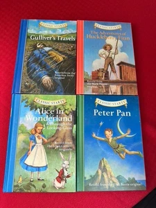 Classic Starts 4 HC Children Books Alice in Wonderland Peter Pan Huck Fin Gulliv - Picture 1 of 7