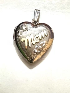 Sterling Silber mit 14 Karat Gelbgold Herz "Mama" Floral Medaillon - Bild 1 von 3