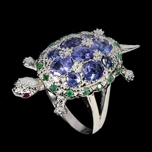 925 Sterling Silver Ring Oval Tanzanite Emerald Ruby Natural Gemstone Jewelry Sz - Picture 1 of 13