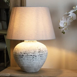 Large Rustic Ceramic Table Lamp Stone Look Base Grey Shade Regola Light 65cm - Picture 1 of 8
