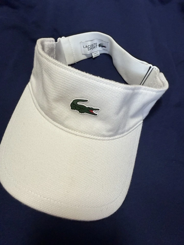 Lacoste Sport Blanco Tenis Golf Visera Ajustable Unisex Sombrero Clásico Cocodrilo Foto 1 de 4