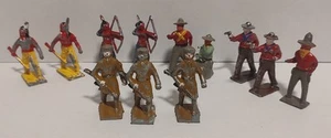 1930s/1940s Lincoln Logs Metal FiguresNative American Indian, Cowboys (11) - Picture 1 of 4