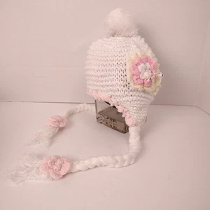 Handmade Crochet Pastel Beanie Winter Hat Child / Small Adult Tassels Flowers #3 - Picture 1 of 4