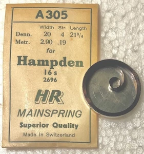 VINTAGE TASCHENUHR HAUPTFEDER MAINSPRING HAMPDEN GR 16 16S S16 NOS A305 - Bild 1 von 1