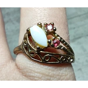 Vintage Metal Plated Faceted Garnet and Opal Cabochon Ring Ornate Size 10 1/4 - Picture 1 of 8