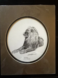 Stampa litografica George Wise 1978 marrone opaco IL RE leone 8x10 Pocatello Idaho Art - Foto 1 di 4