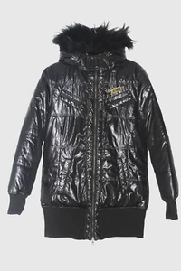 Pepe Jeans Women's Black Down Puffer Jacket w/ Faux Fur Hood Size L Winter Coat - Picture 1 of 10
