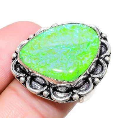 Anillo de joyería de plata de ley 925 con piedras preciosas de ópalo triplete verde talla 6,5 I946 Foto 1 de 4
