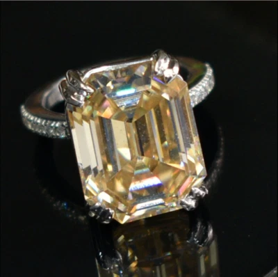 10.5 Ct Champagne Diamond Lab Certify  Solitaire Ring Emerald 925 Shape Fabulous - Image 1 of 4