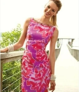 Lilly Pulitzer Pulaski Pink Purple Floral Embellished Cocktail Dress Size 2 XS - Picture 1 of 8