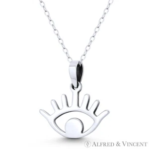 Collar colgante de plata esterlina 0,925 con dije de mala suerte oxidado con pestañas para mal de ojo 20x20 mm - Imagen 1 de 1