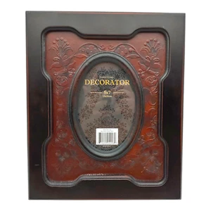 Ornate Solid Wood Oval Picture Frame - 5x7 Black Red Two Tone Embossed Floral - Picture 1 of 7