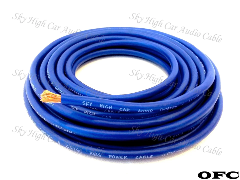 8 Gauge OFC AWG BLUE Power Ground Wire Sky High Car Audio By The Foot GA ft