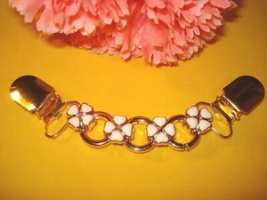 Gold Tone Metal Enamel Floral Sweater Dress Clip Guard New! - Picture 1 of 3
