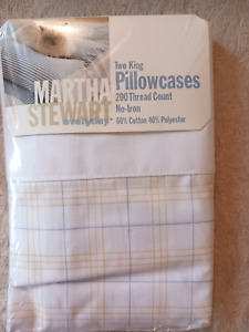 Vintage Martha Stewart Everyday Pair of King Pillowcases 1997 Yellow Blue Plaid