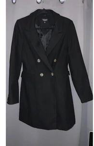 Topshop Black Longline Coat Size 8 Color Black Toggle Pockets Borg Women - Picture 1 of 6