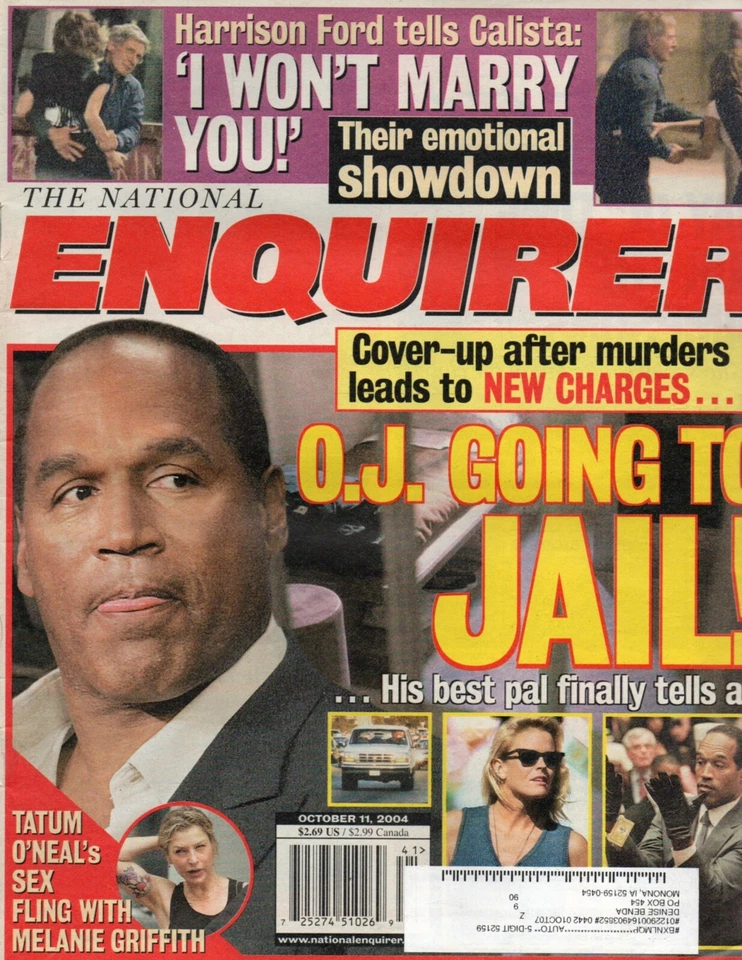 National Enquirer October 11 2004 O J Simpson Harrison Ford Tatum O'Neal - Image 1 of 1