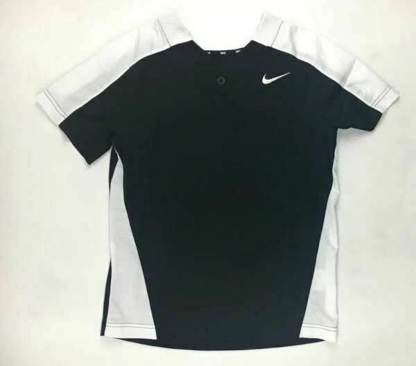 Nike Team One Button Baseball Game Jersey Boy's Medium Black Shirt BQ6420