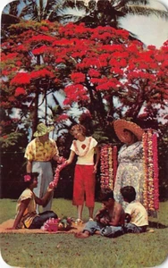 Postal HI: Lei Seller and Helpers, Honolulu, Hawaii, años 50 - Imagen 1 de 2